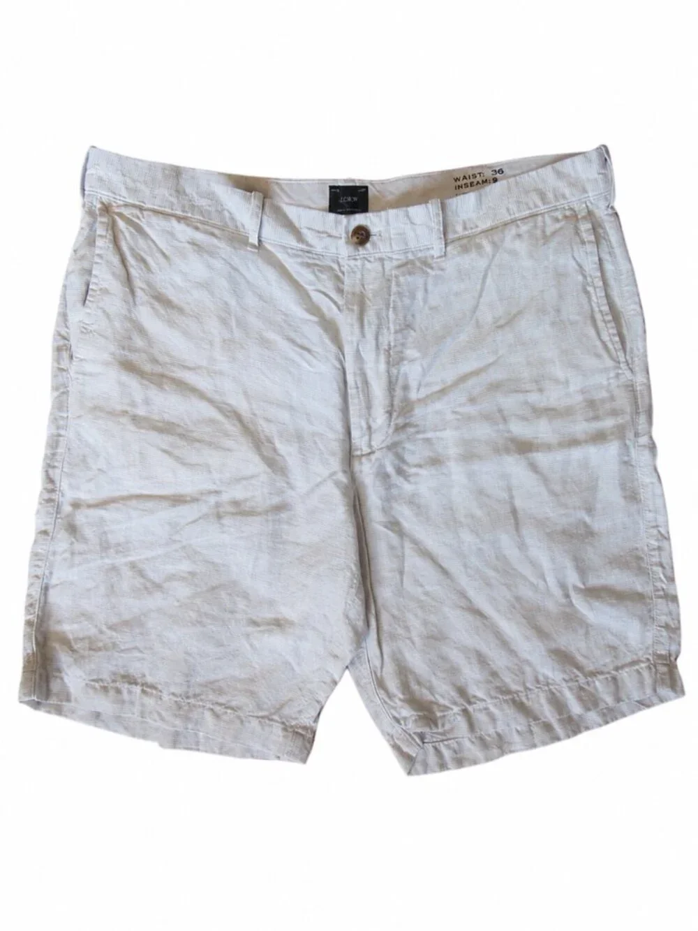 J.Crew 100% Linen White Cream Pinstripe Flat Front Shorts | Size 36